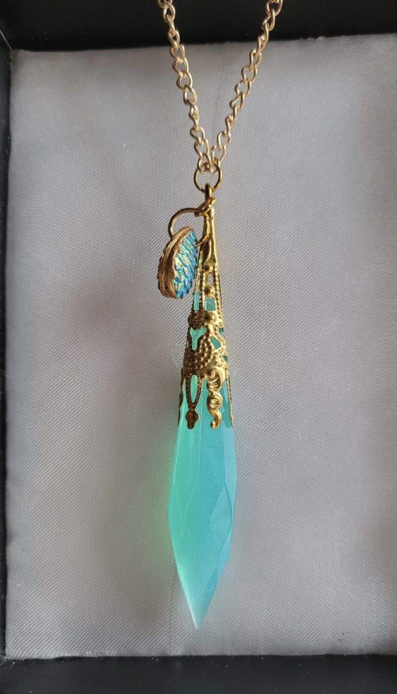 Shimmering Aqua Mermaid Resin Pendant Necklace With Charm