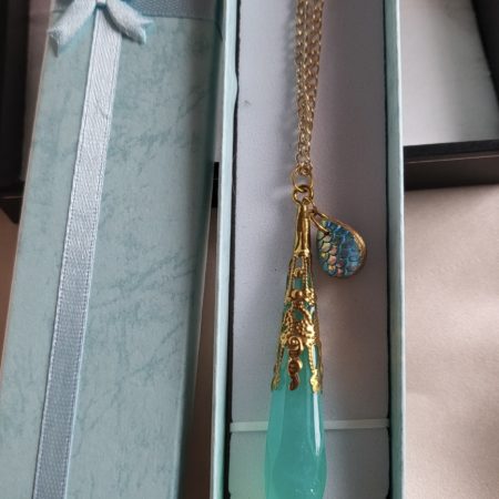 Shimmering Aqua Mermaid Resin Pendant Necklace With Charm