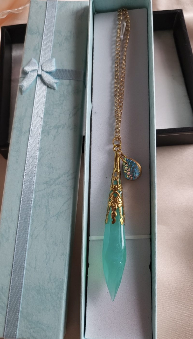 Shimmering Aqua Mermaid Resin Pendant Necklace With Charm