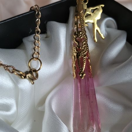 Cute Pink And Yellow Glass Resin Crystal pendant necklace