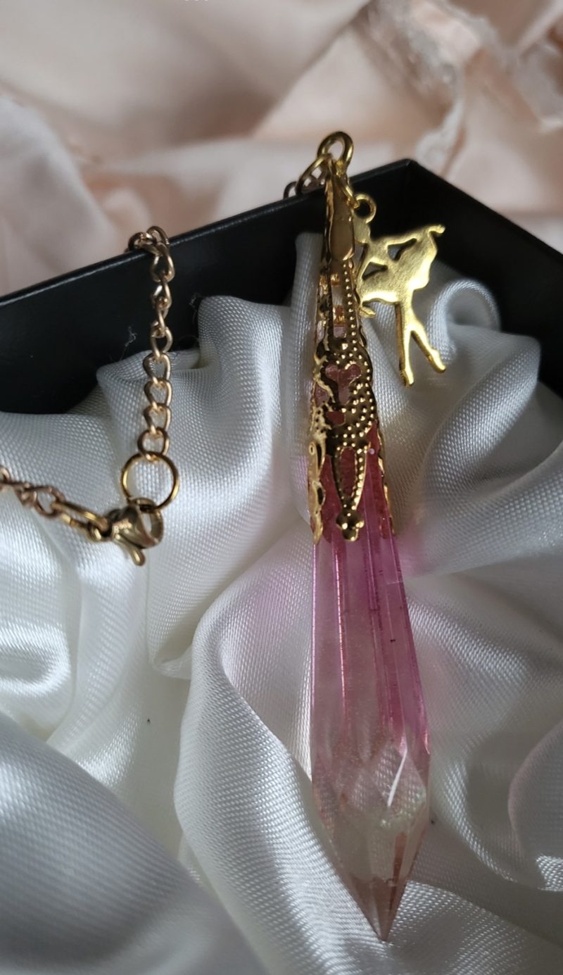 Cute Pink And Yellow Glass Resin Crystal pendant necklace