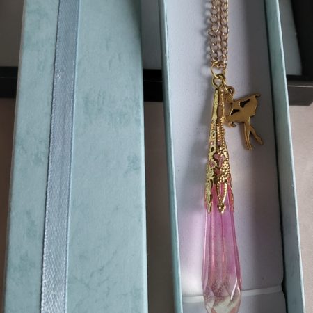 Cute Pink And Yellow Glass Resin Crystal pendant necklace