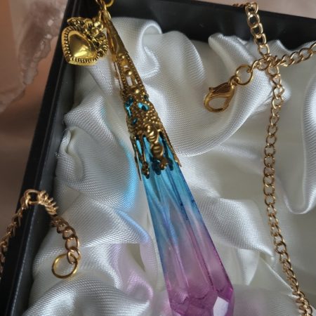Beautiful Pink And Blue Glass Resin Crystal Pendant Necklace