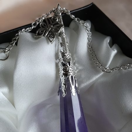 Purple And Black Dark Butterfly Themed Resin Crystal Pendant Necklace