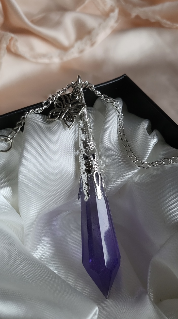 Purple And Black Dark Butterfly Themed Resin Crystal Pendant Necklace