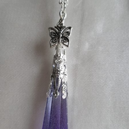 Purple And Black Dark Butterfly Themed Resin Crystal Pendant Necklace