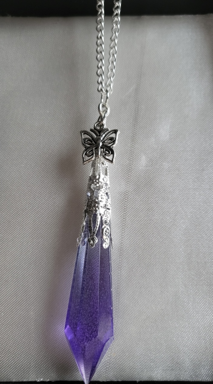 Purple And Black Dark Butterfly Themed Resin Crystal Pendant Necklace