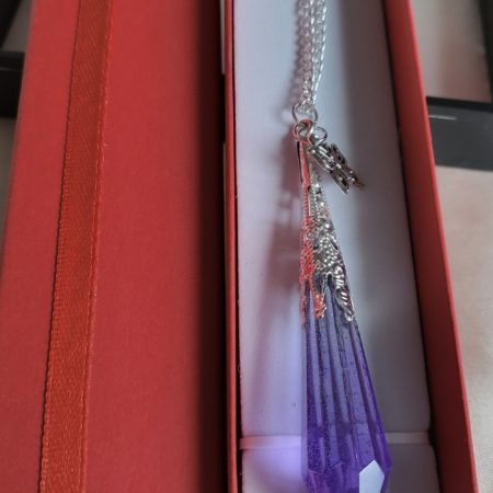 Purple And Black Dark Butterfly Themed Resin Crystal Pendant Necklace