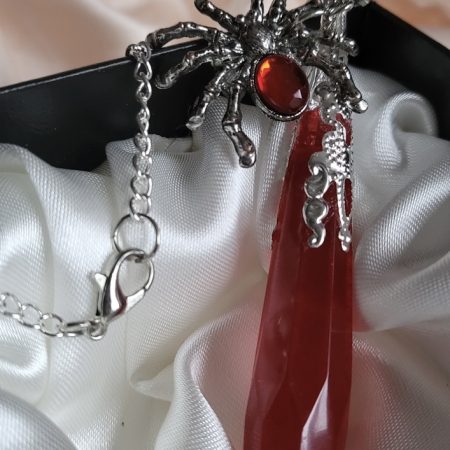 Deep Red Spider Themed Resin Crystal Pendant Necklace