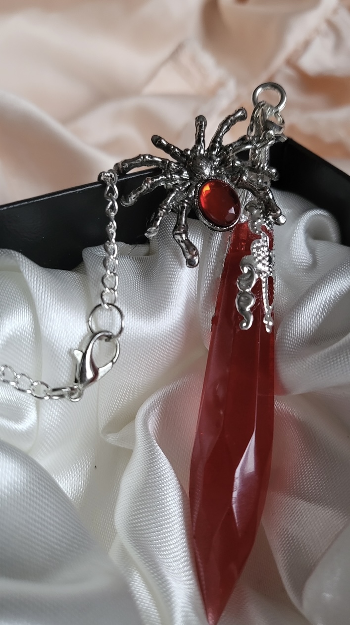 Deep Red Spider Themed Resin Crystal Pendant Necklace