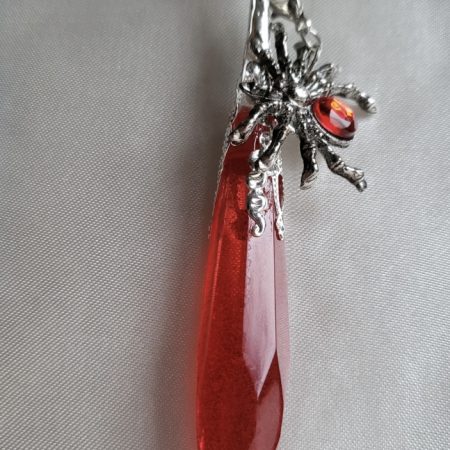 Deep Red Spider Themed Resin Crystal Pendant Necklace