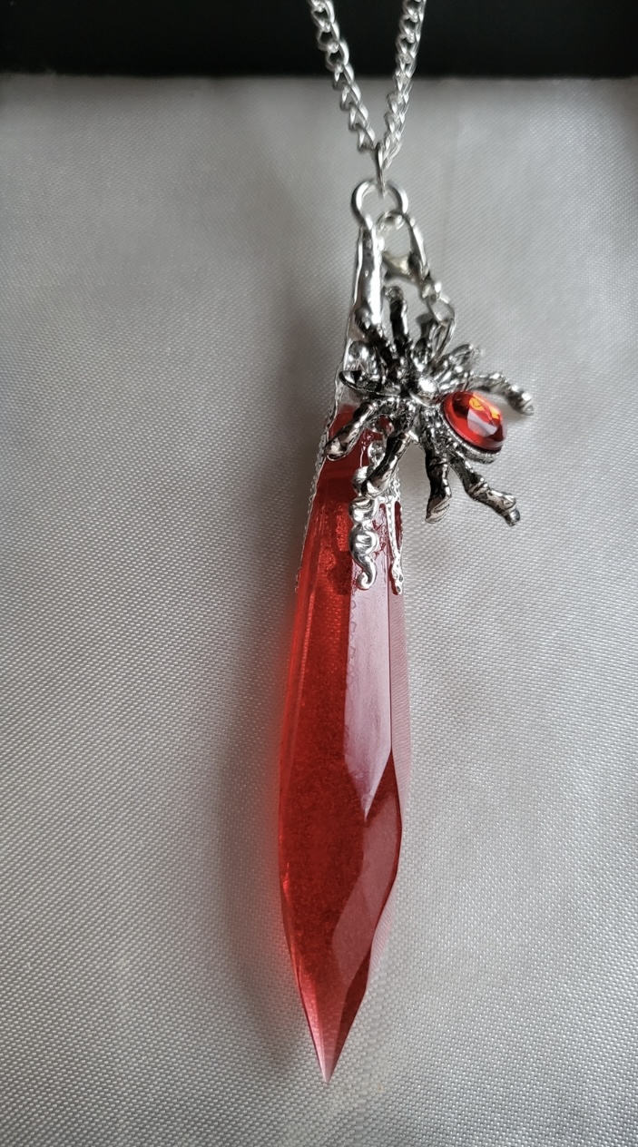 Deep Red Spider Themed Resin Crystal Pendant Necklace
