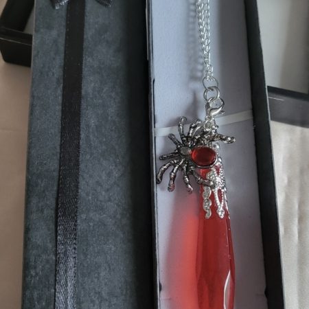 Deep Red Spider Themed Resin Crystal Pendant Necklace