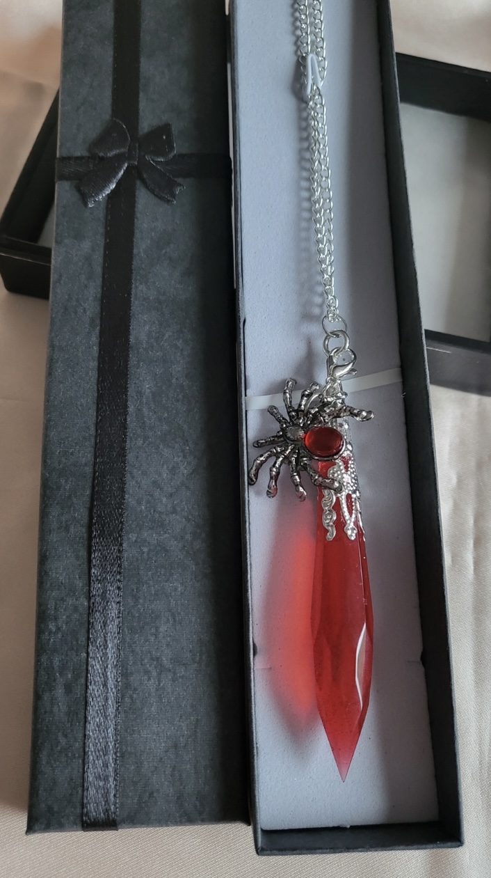 Deep Red Spider Themed Resin Crystal Pendant Necklace