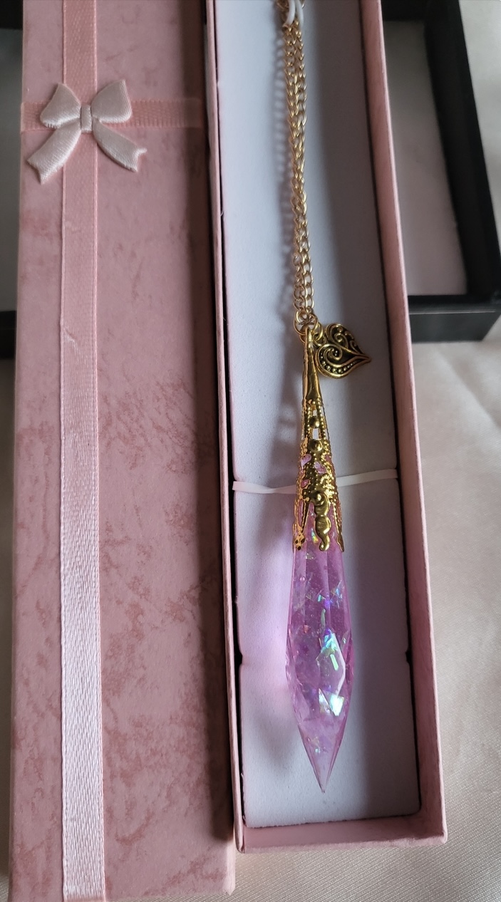 Pretty Pink Princess Themed Resin Crystal Pendant Necklace