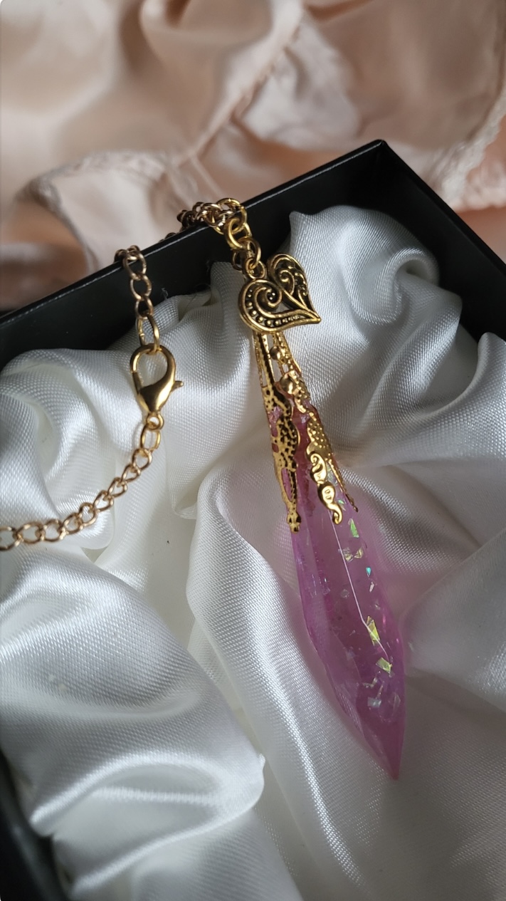 Pretty Pink Princess Themed Resin Crystal Pendant Necklace