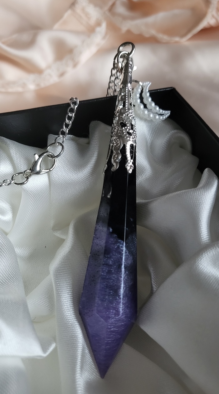 Purple and black galaxy themed resin Crystal pendant necklace