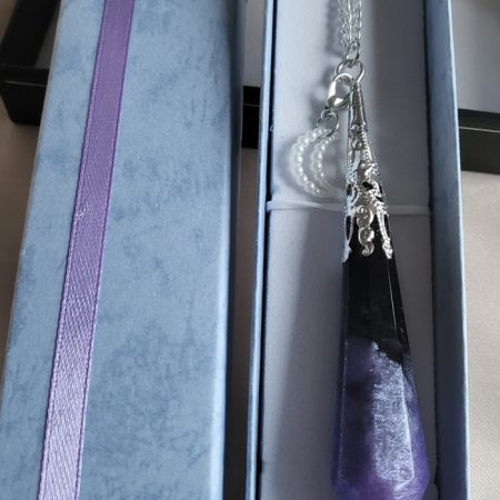 Purple and black galaxy themed resin Crystal pendant necklace