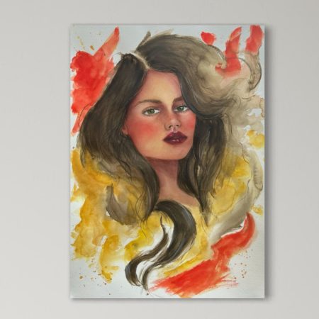 Watercolor abstract face painting, original hand-painted