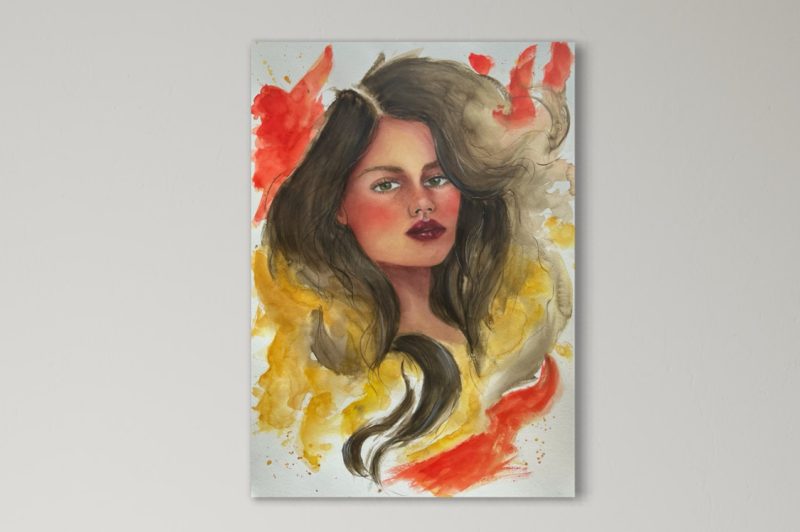 Watercolor abstract face painting, original hand-painted