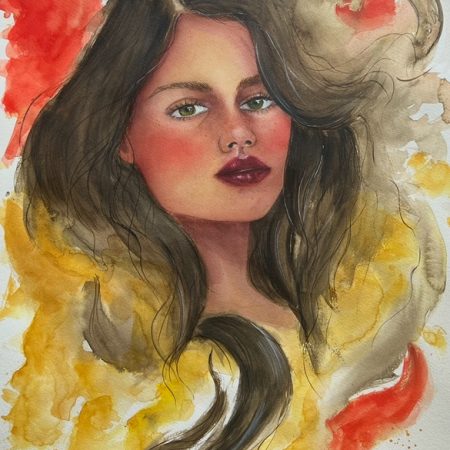 Watercolor abstract face painting, original hand-painted