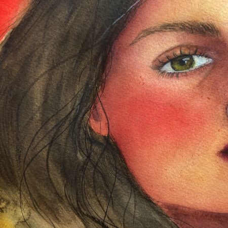 Watercolor abstract face painting, original hand-painted