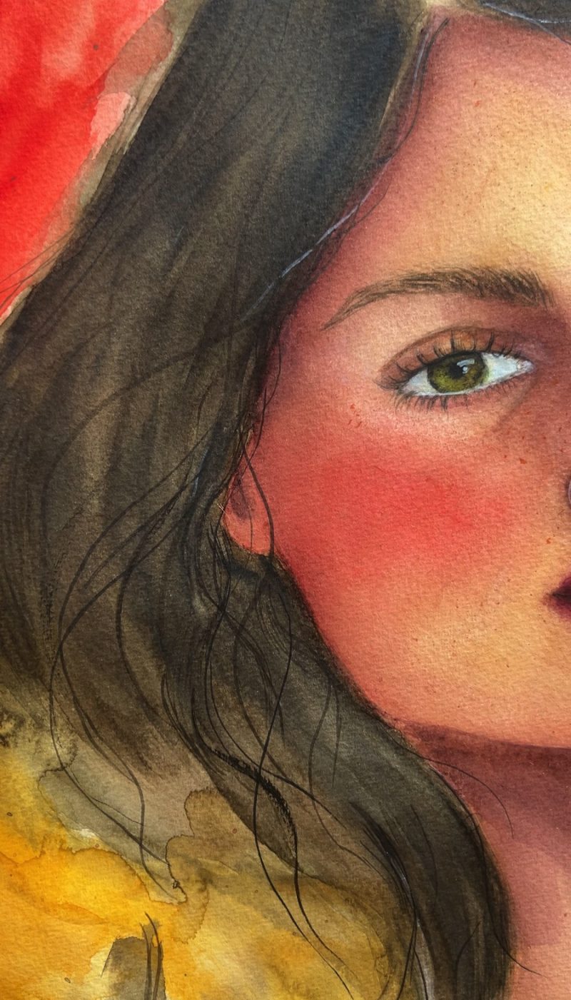 Watercolor abstract face painting, original hand-painted