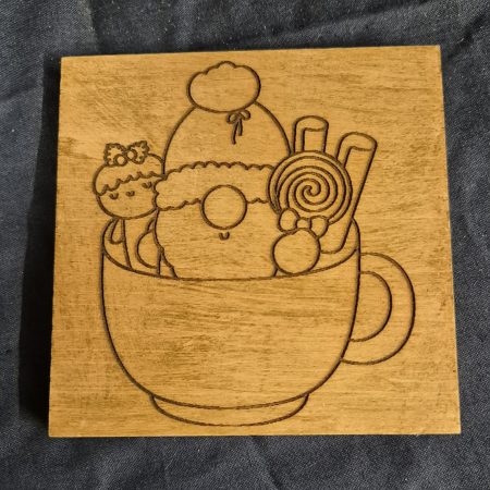 laser engraved wooden gnome coaster