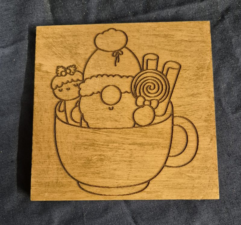 laser engraved wooden gnome coaster