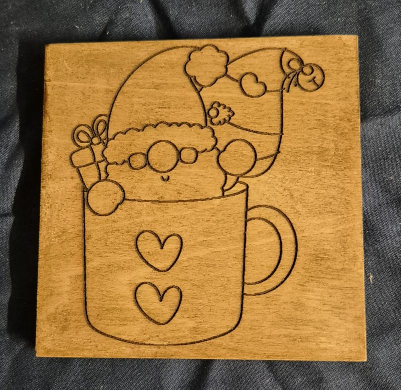 laser engraved wooden gnome coaster