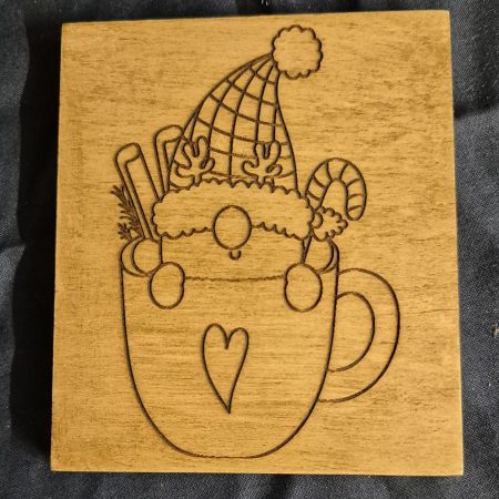 laser engraved wooden gnome coaster