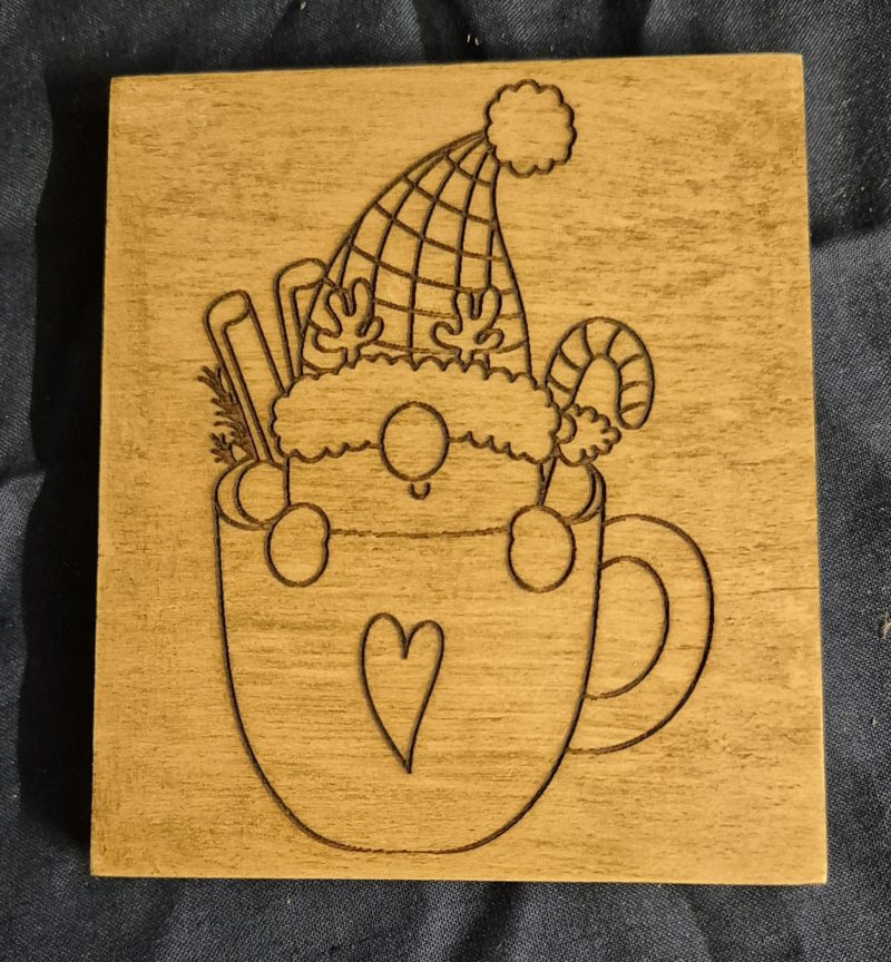 laser engraved wooden gnome coaster