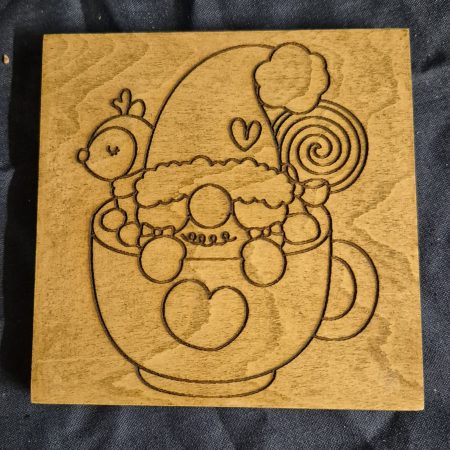 laser engraved wooden gnome coaster