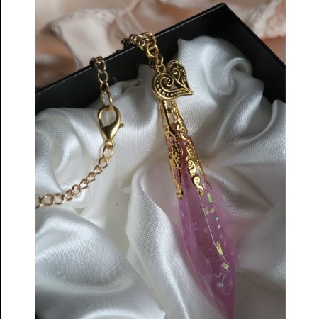 Pretty Pink Princess Themed Resin Crystal Pendant Necklace