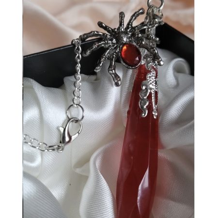 Deep Red Spider Themed Resin Crystal Pendant Necklace