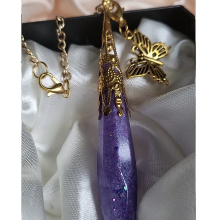 Shimmery glitter purple resin pendant necklace