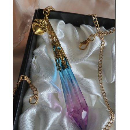 Beautiful Pink And Blue Glass Resin Crystal Pendant Necklace