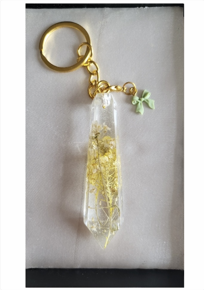 Pretty yellow flowers, clear resin keychain