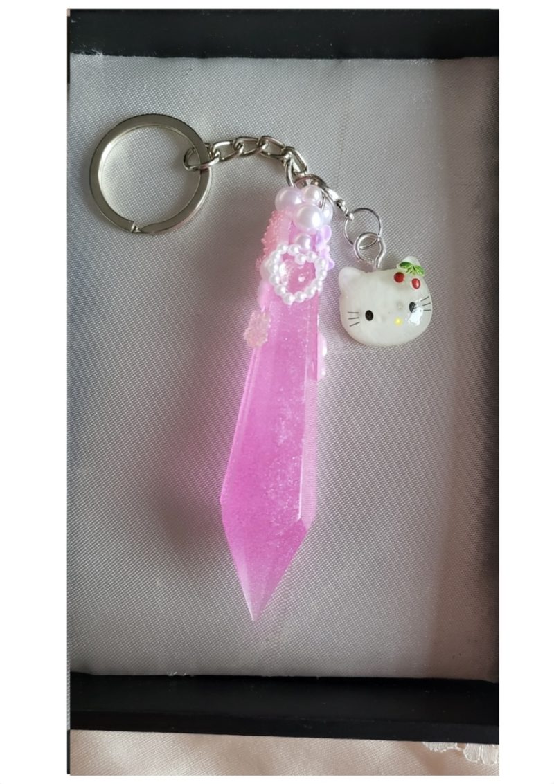 Cute Pink Aesthetic crystal resin Keychain with charm