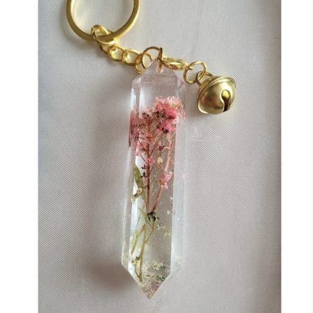 Beautiful pink flowers, clear resin keychain