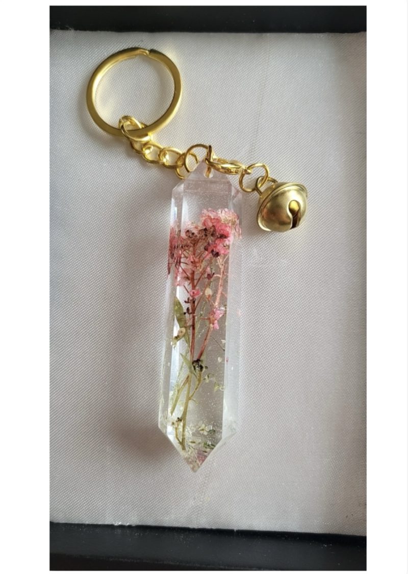 Beautiful pink flowers, clear resin keychain