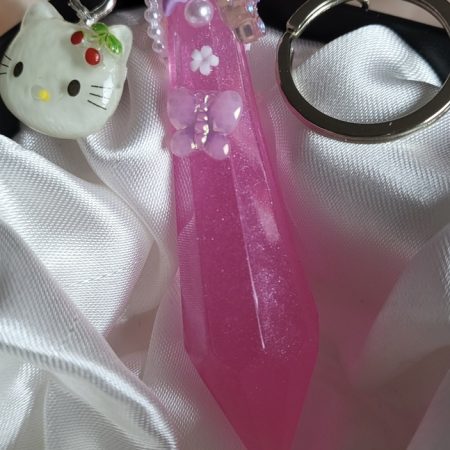 Cute Pink Aesthetic crystal resin Keychain with charm