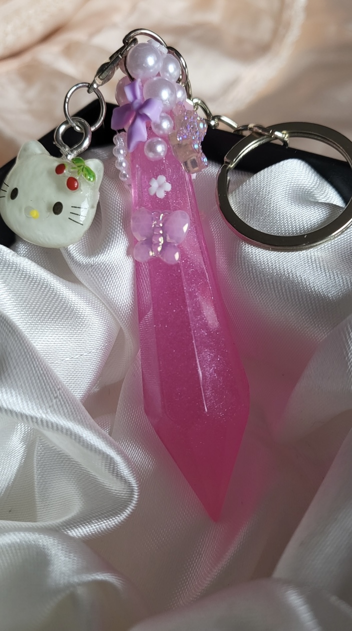 Cute Pink Aesthetic crystal resin Keychain with charm