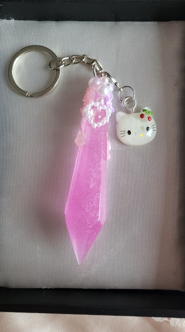 Cute Pink Aesthetic crystal resin Keychain with charm