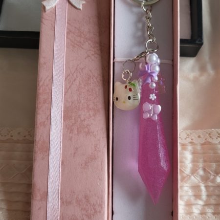 Cute Pink Aesthetic crystal resin Keychain with charm