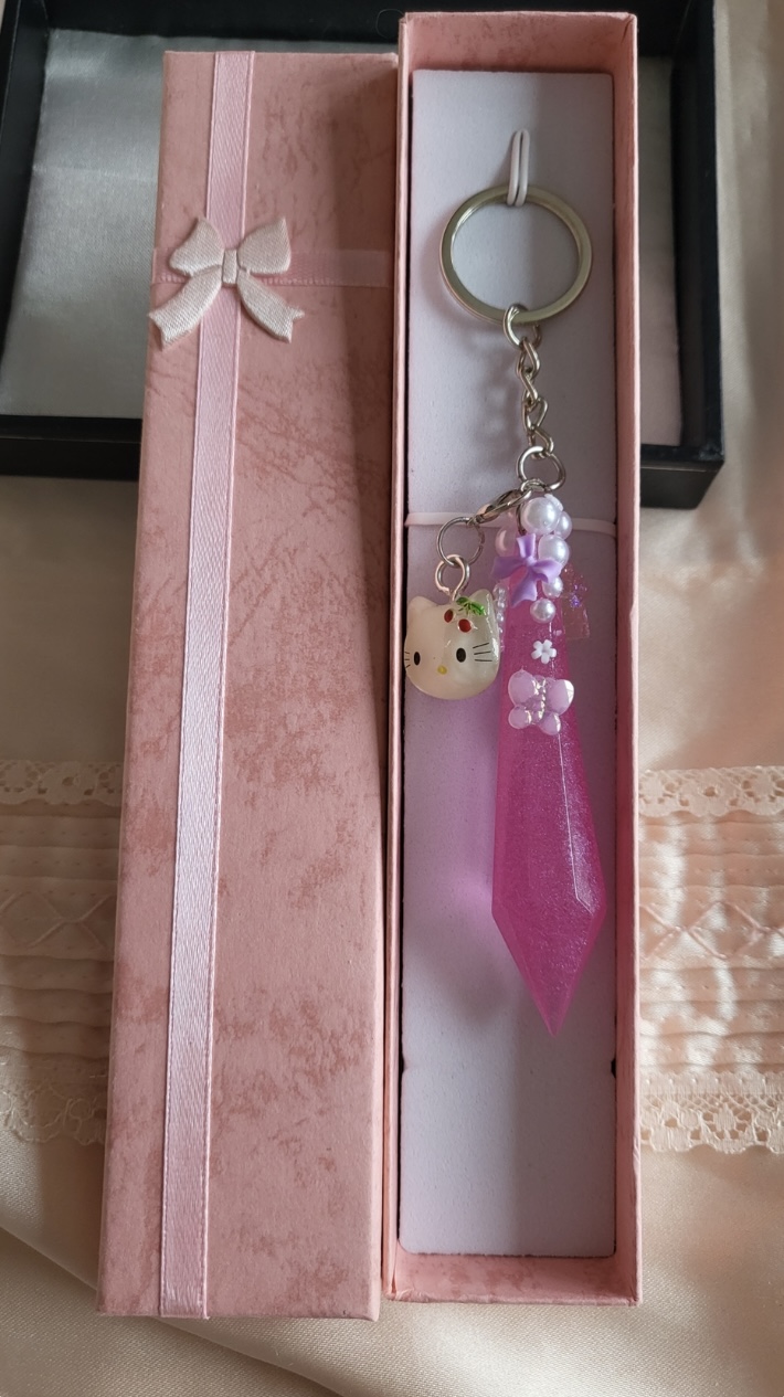 Cute Pink Aesthetic crystal resin Keychain with charm