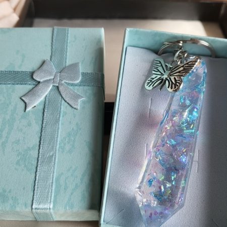 Shimmery rainbow crystal resin keychain