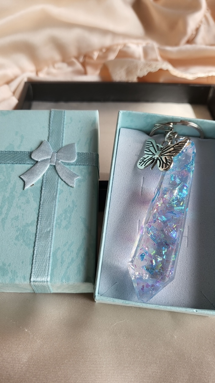 Shimmery rainbow crystal resin keychain
