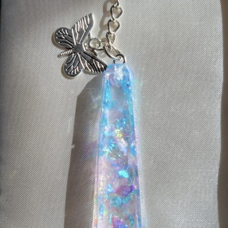 Shimmery rainbow crystal resin keychain