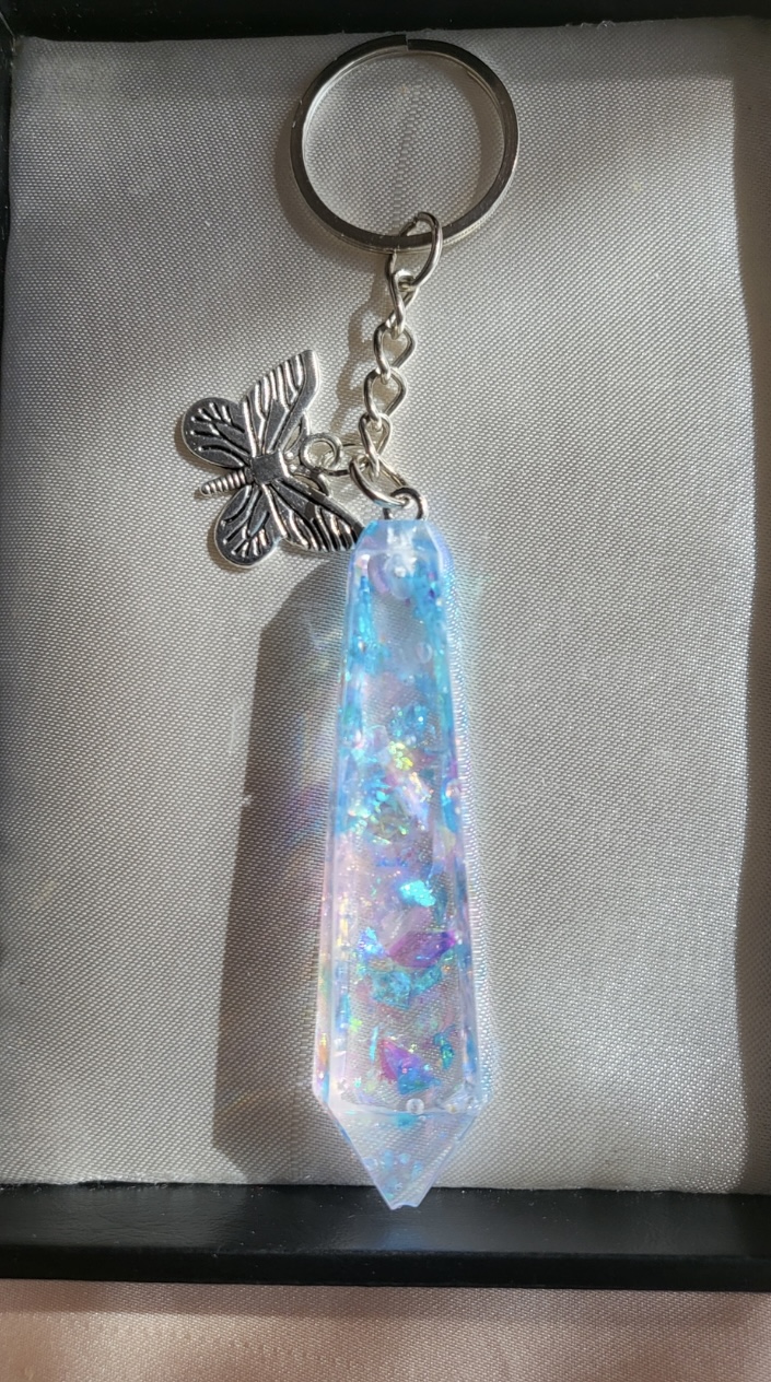 Shimmery rainbow crystal resin keychain